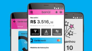 telas do BanQi, fintech do grupo Via Varejo