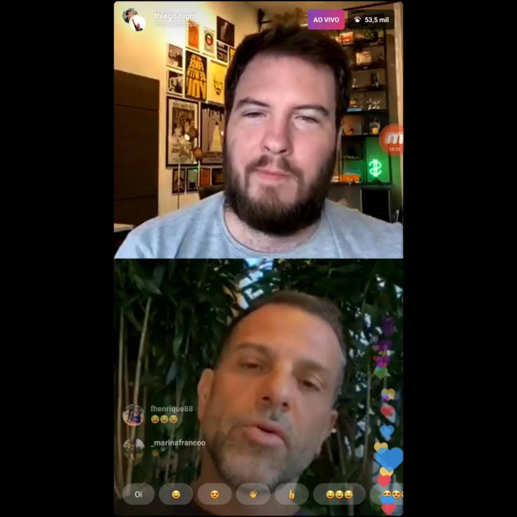 Thiago Nigro e Alexandre Birman durante live do Primo Rico