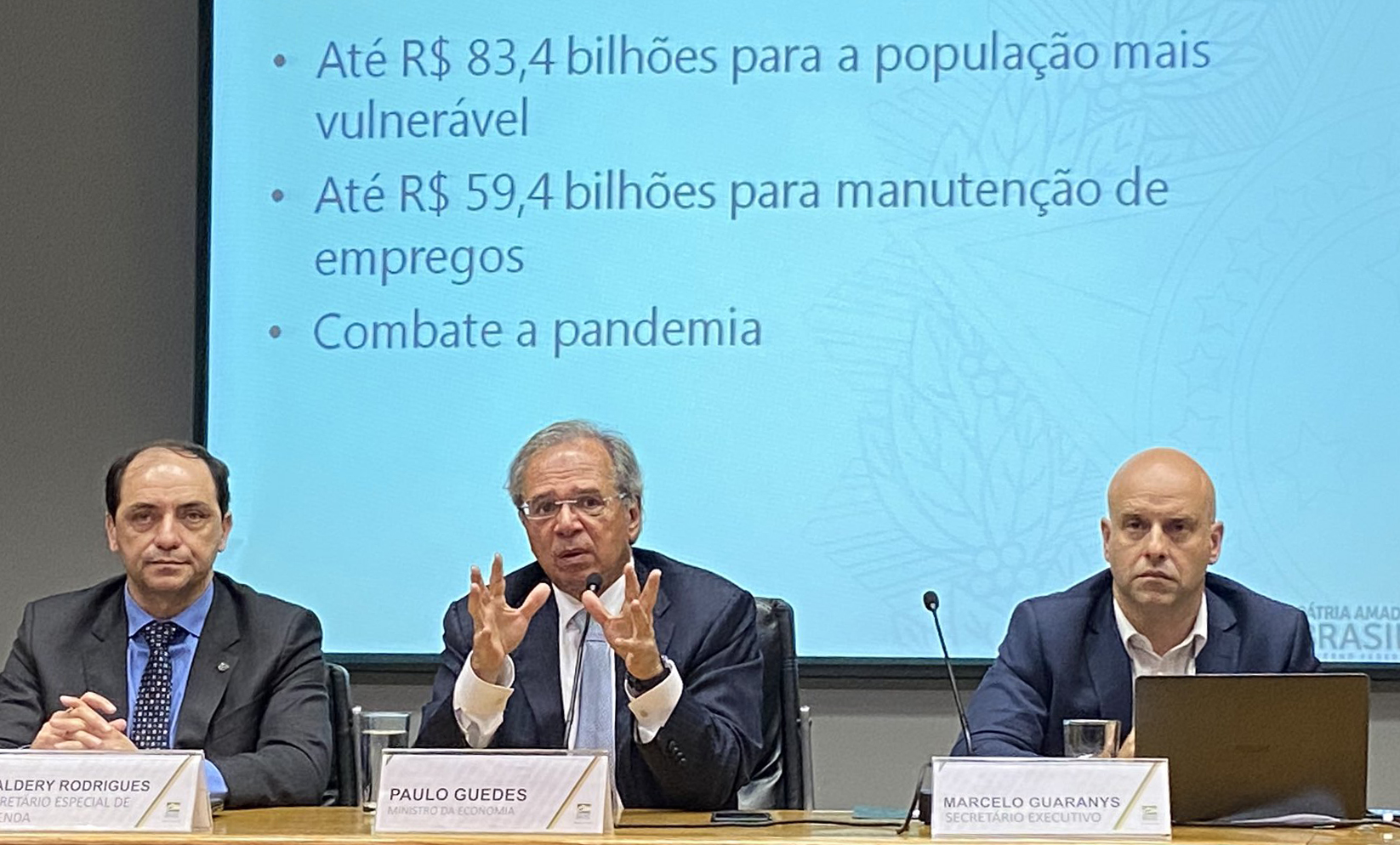 Waldery Rodrigues, Paulo Guedes e Marcelo Guaranys (Foto: Ministério da Economia)