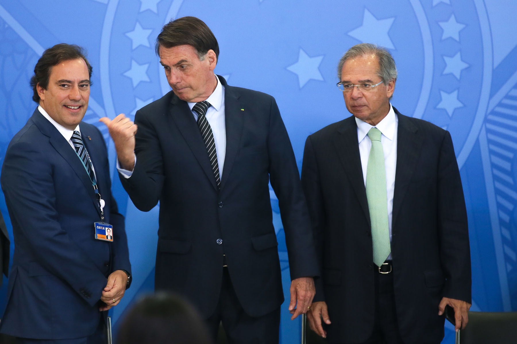 Pedro Guimarães, Jair Bolsonaro e Paulo Guedes (Foto: Antonio Cruz/Agência Brasil)