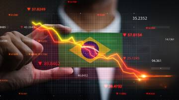 Graph Falling Down in Front Of Brazil Flag. Crisis Concept