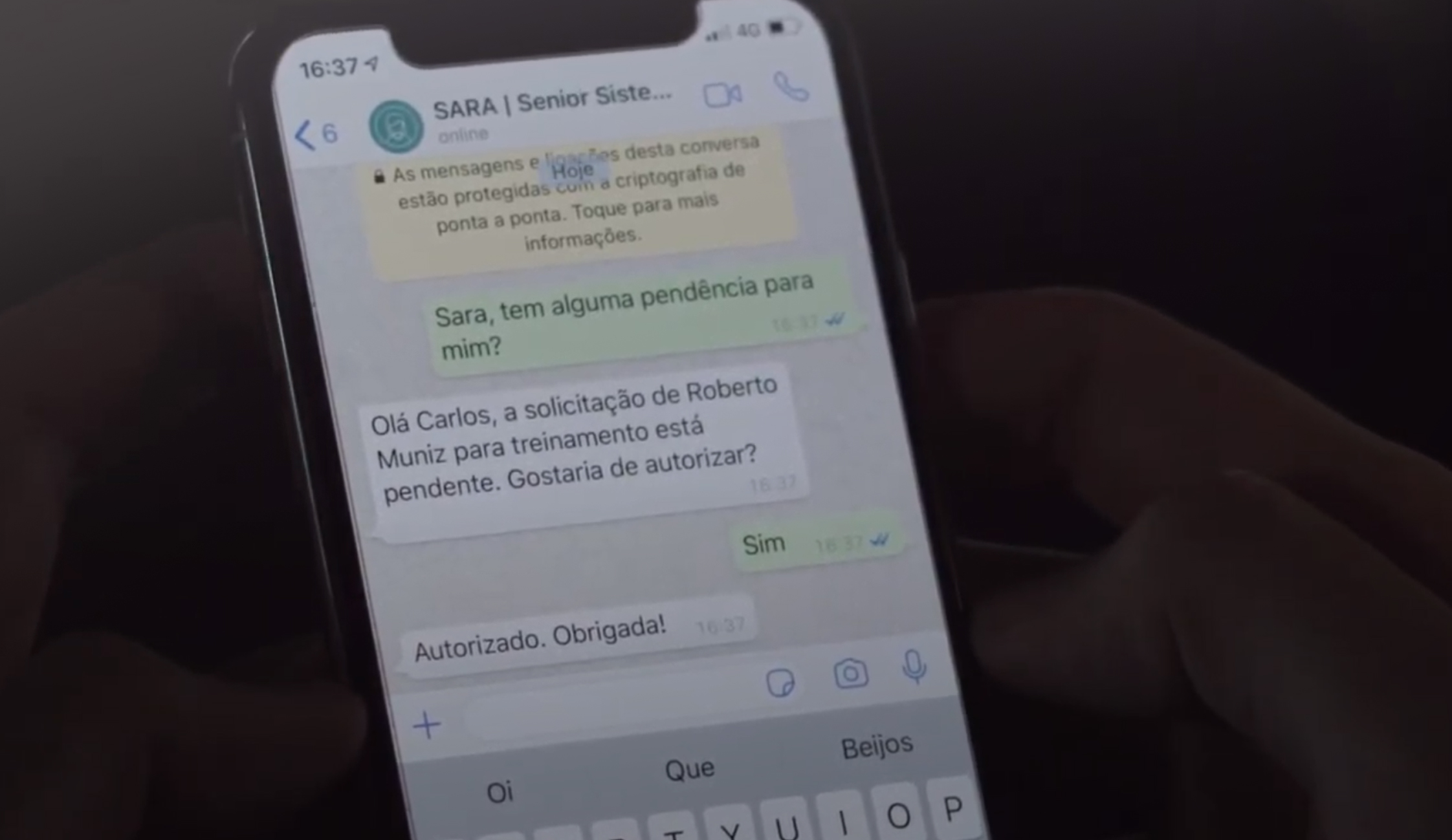 Uma das novidades do HCM é a assistente SARA, que utiliza de inteligência artificial para estar sempre à disposição dos colaboradores no WhatsApp