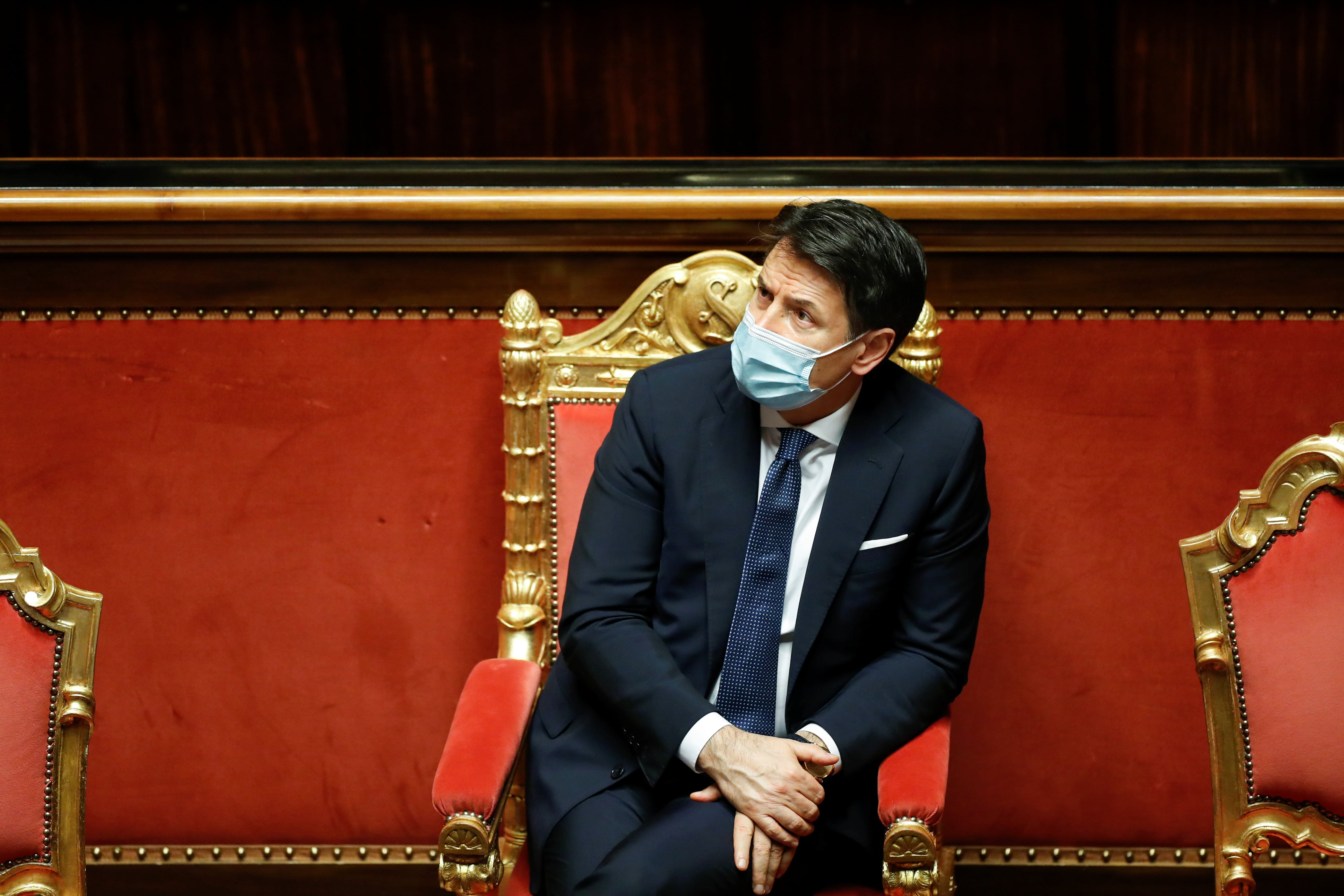 Premiê da Itália, Giuseppe Conte, no Senado em Roma. (REUTERS/Yara Nardi/Pool)
