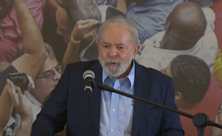 O ex-presidente Lula em pronunciamento no sindicato dos Metalúrgicos (crédito: Reprodução YouTube)