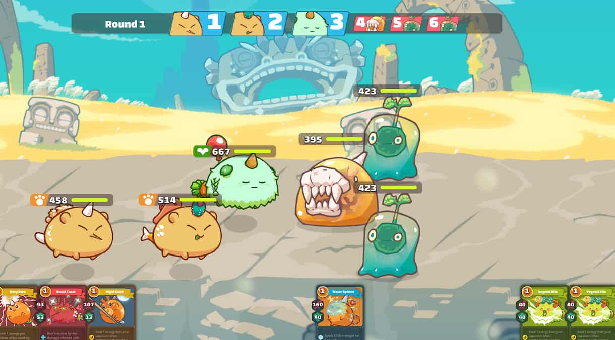 Tela de batalha do Axie Infinity