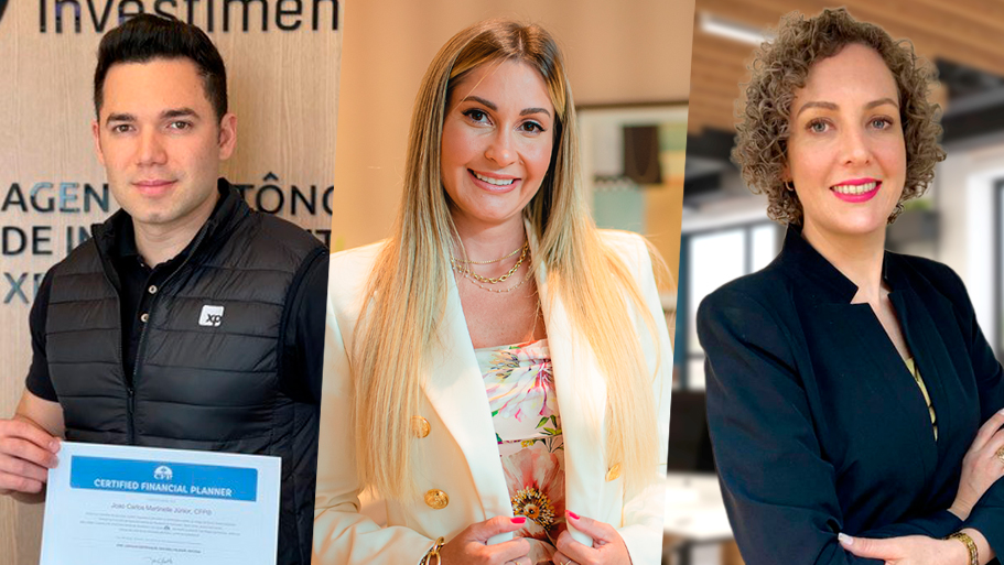 João Carlos Martinelle Jr, da Golden Investimentos, Mariana Bergamini, da Blue3 Investimentos e Viviane Kettermann, da Manchester Investimentos