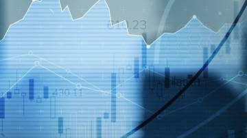 Virtual screen with stock market changes. Business Finance graph chart