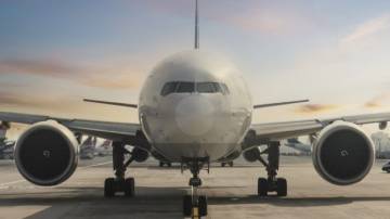 Front view of landed airplane in Istanbul International Airport