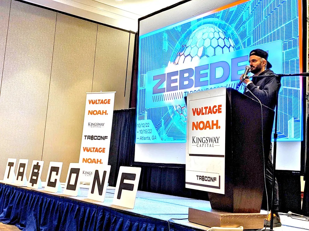 André Neves, cofundador da Zebedee, em palestra na TABConf 2022 em Atlanta, Georgia, EUA (George Kaloudis/CoinDesk)