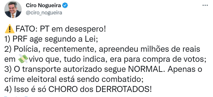 Ciro Nogueira, ministro-chefe da Casa Civil, comenta operações da PRF