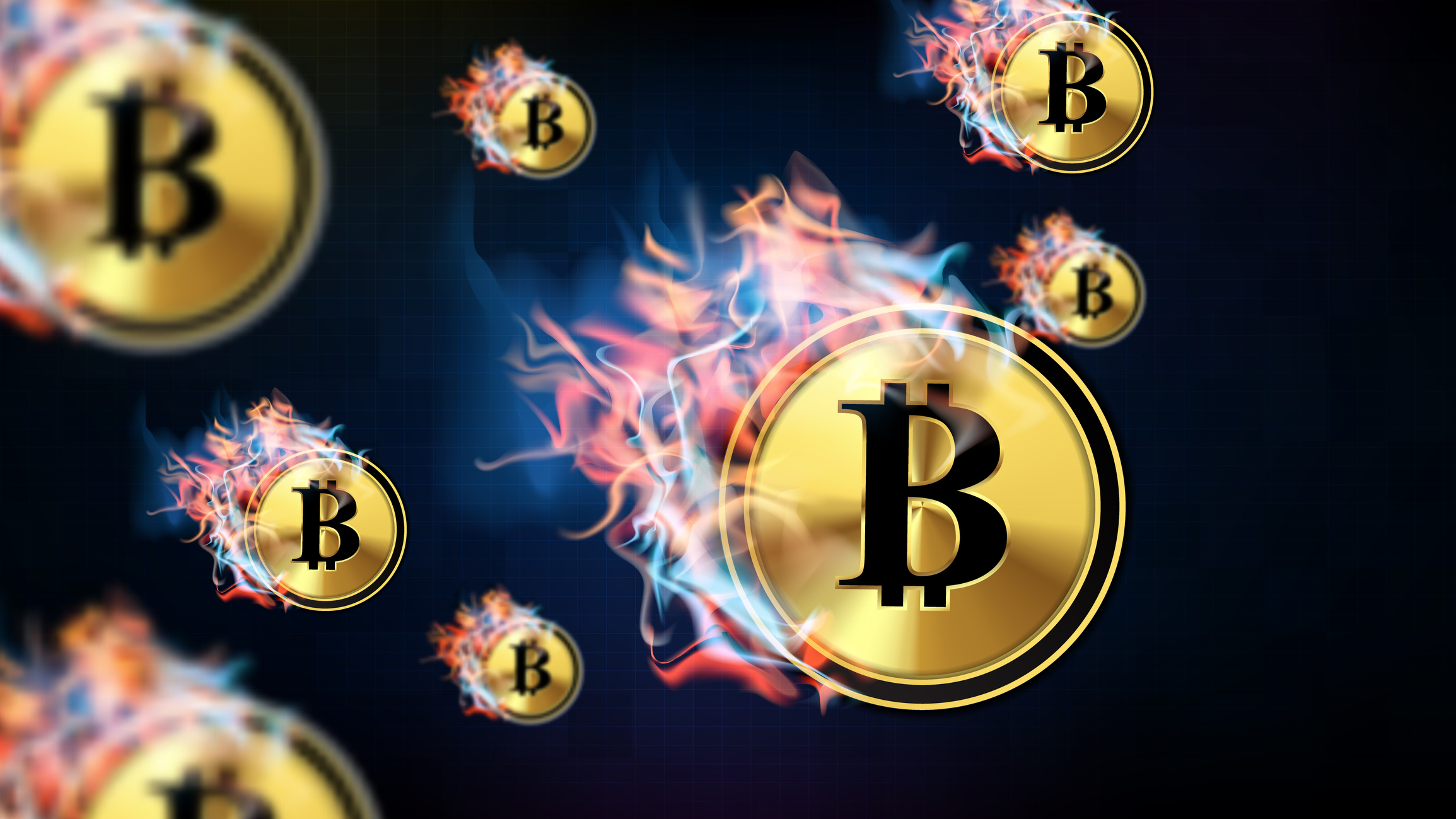 abstract background of futuristic technology Cryptocurrency bitcoin melting down in fire and smoke