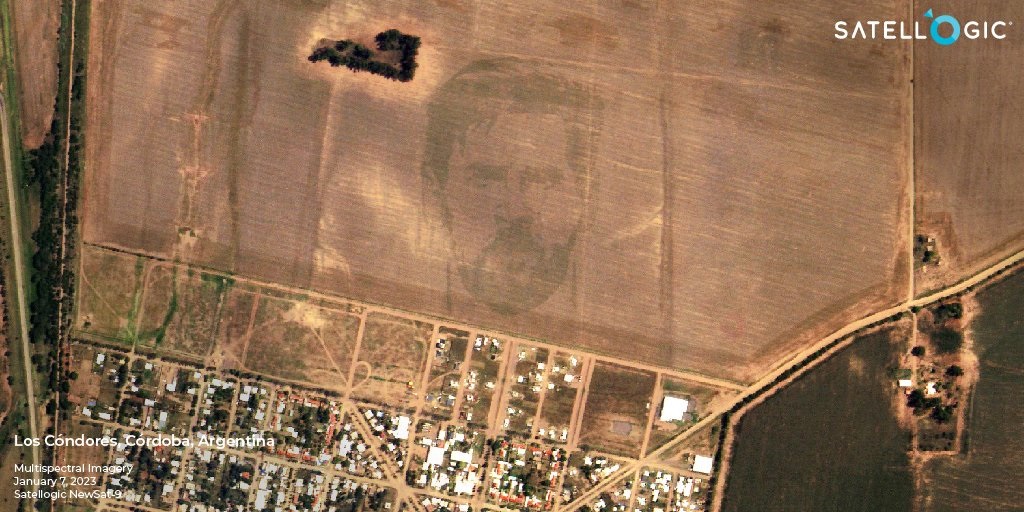 Rosto de Messi em uma área de 50 hectares na Argentina (Satellogic/Divulgação)