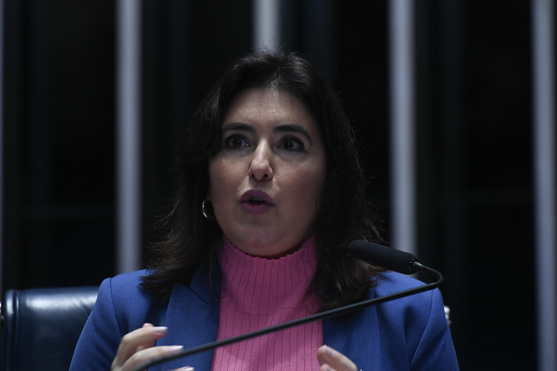 A ministra do Planejamento e Orçamento, Simone Tebet (MDB), em sessão de debate no Senado Federal (Foto: Edilson Rodrigues/Agência Senado)