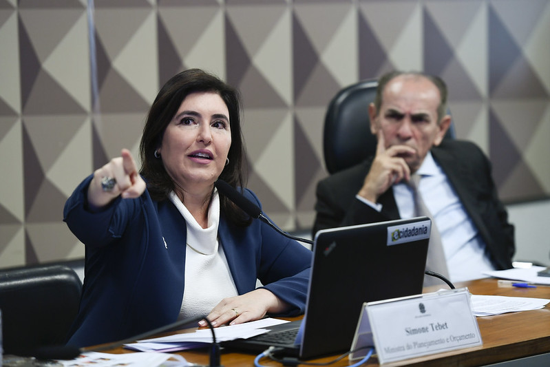 A ministra do Planejamento e Orçamento, Simone Tebet (MDB), durante audiência pública no Senado Federal (Foto: Edilson Rodrigues/Agência Senado)