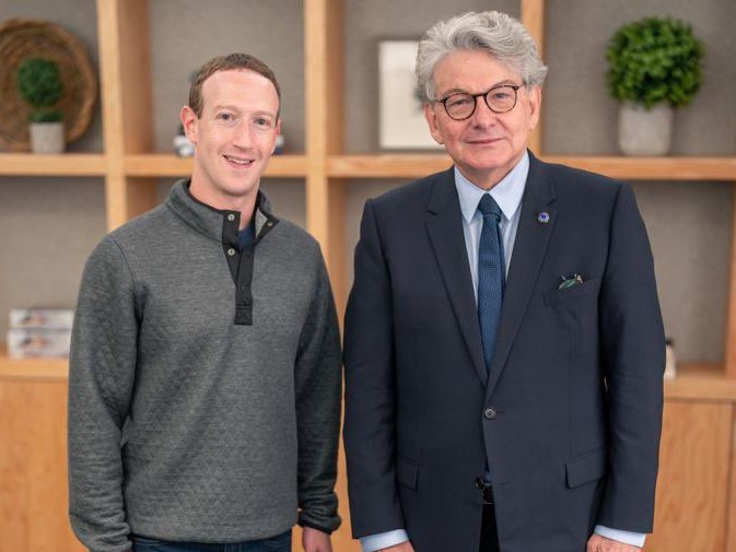 Mark Zuckerberg e o comissário europeu Thierry Breton (Reprodução/Twitter)