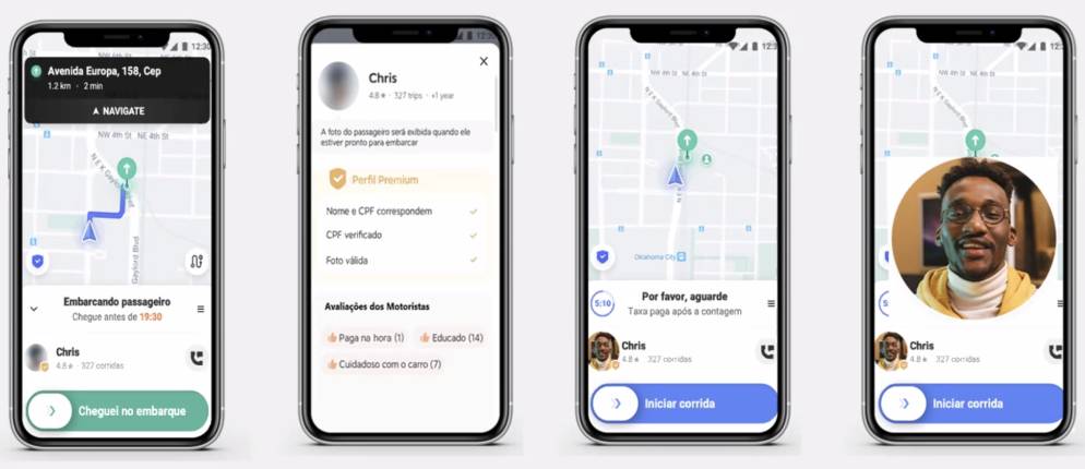 Visão do motorista do perfil de um passageiro com selo Premium 