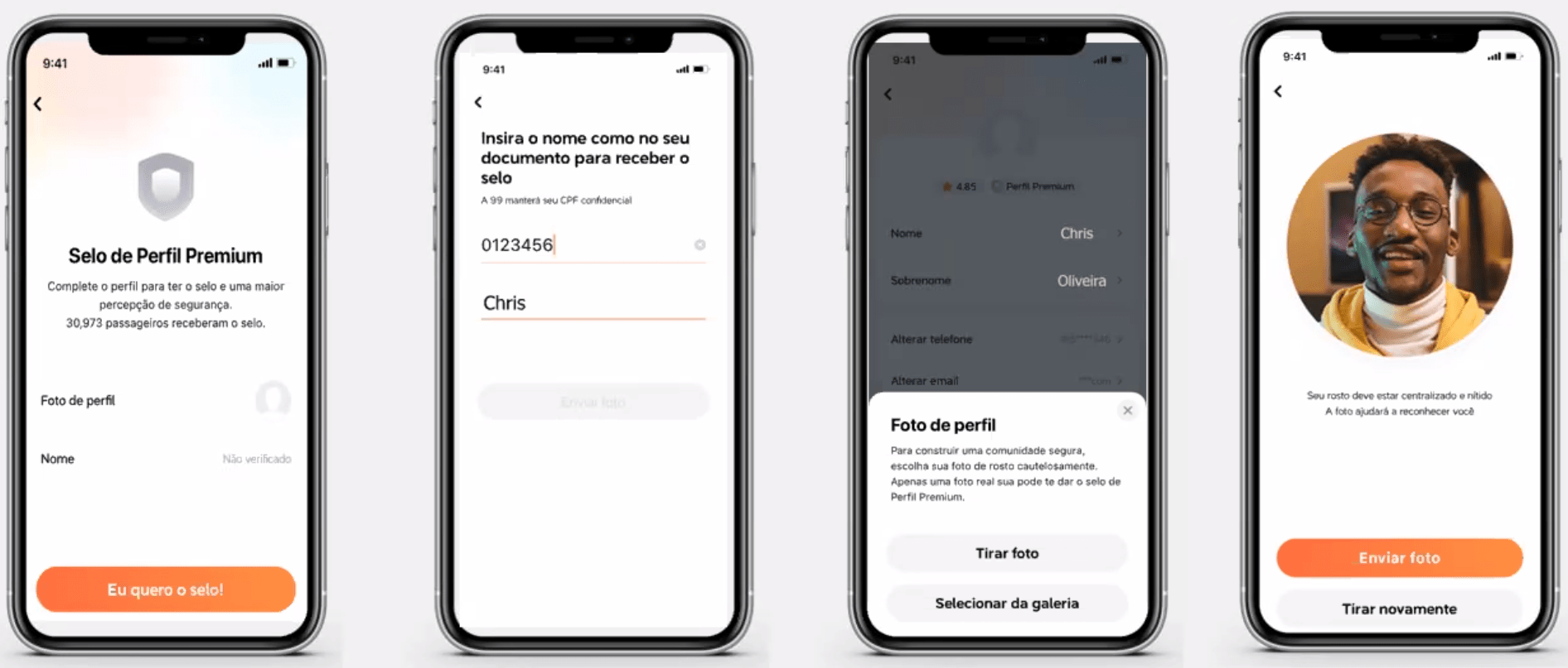 Visão no aplicativo do passageiro do selo Premium na 99