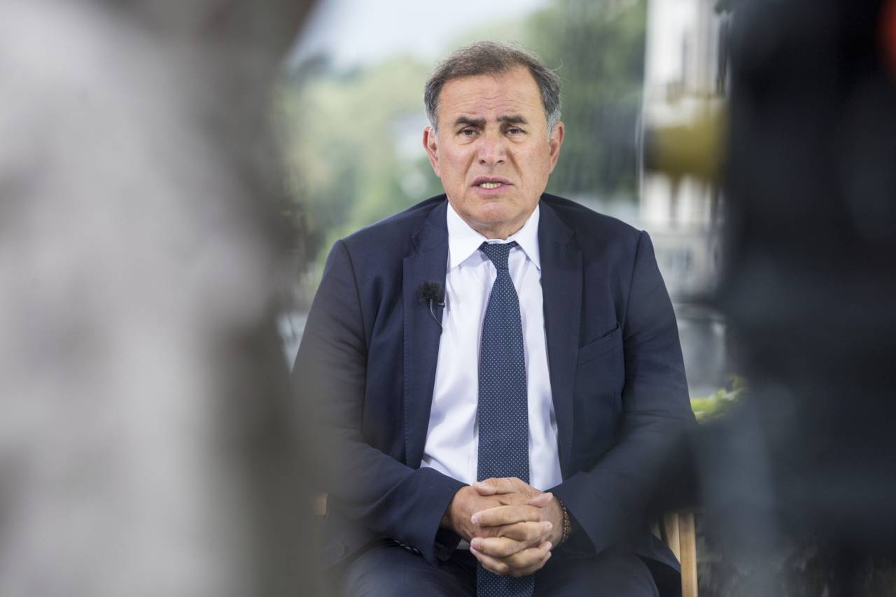 Nouriel Roubini, chairman and co-founder of Roubini Global Economics LLC, speaks during a Bloomberg Television interview on the sidelines of the Ambrosetti Forum in Cernobbio, Italy, on Friday, Sept. 6, 2019. The 45th annual forum is titled "Intelligence On The World, Europe And Italy". Photographer: Giulio Napolitano/Bloomberg