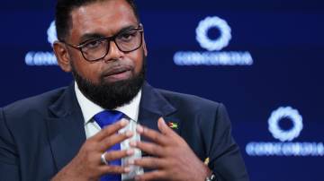 Presidente da Guiana, Mohamed Irfaan Ali, durante evento Concordia Annual Summit, no hotel Sheraton, em Nova York, em setembro de 2023 (Foto: Leigh Vogel/Getty Images )