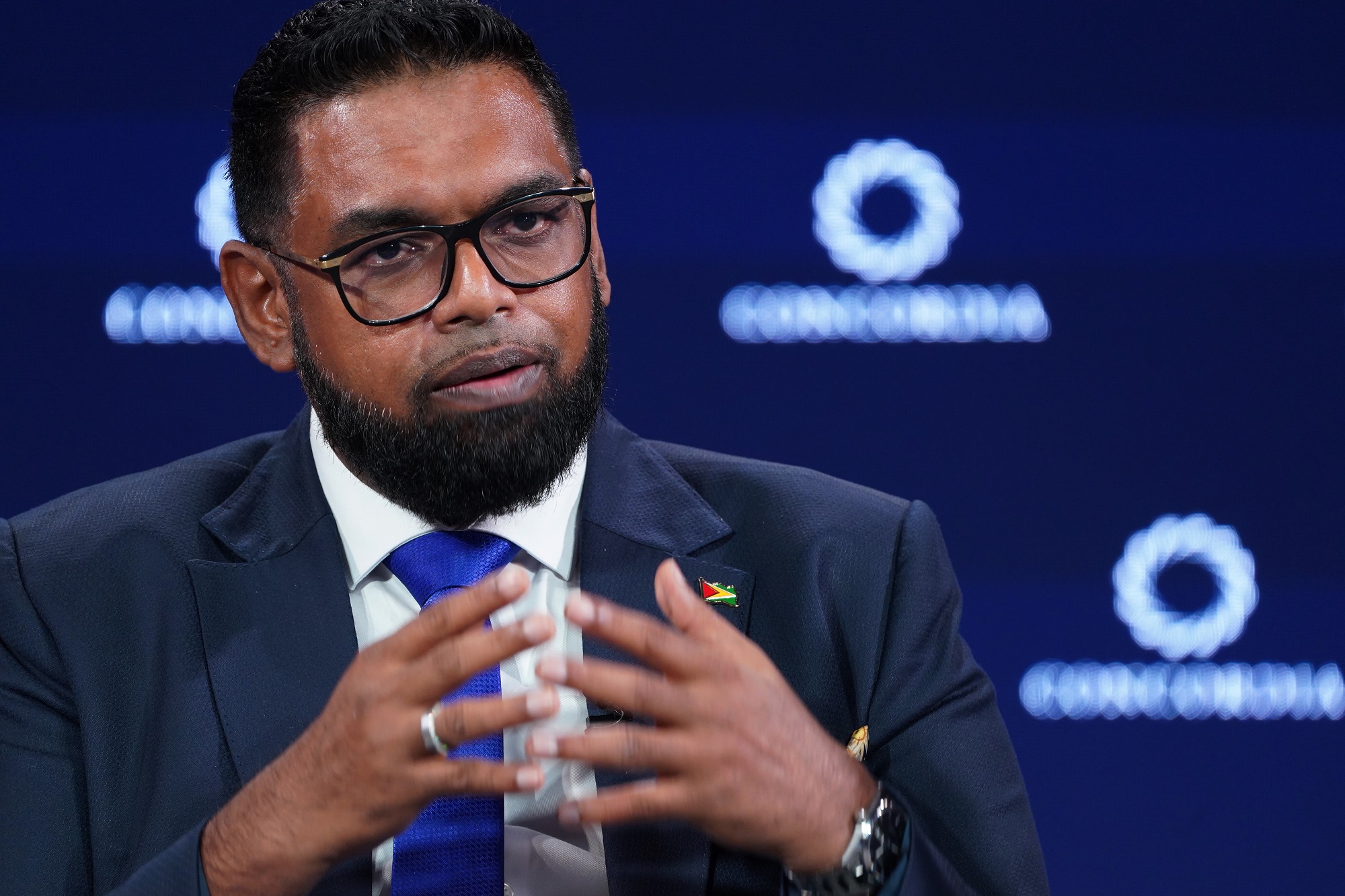 Presidente da Guiana, Mohamed Irfaan Ali, durante evento Concordia Annual Summit, no hotel Sheraton, em Nova York, em setembro de 2023 (Foto: Leigh Vogel/Getty Images)