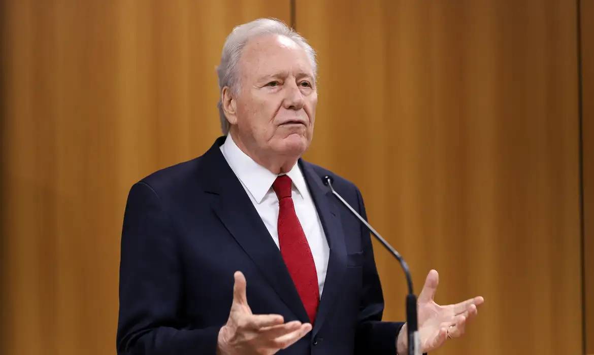 O ministro da Justiça e Segurança Pública, Ricardo Lewandowski, em coletiva de imprensa (Foto: Divulgação/MJSP)