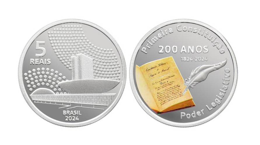 Moeda em comemoração aos 200 anos da primeira Constituição brasileira (Reprodução/Clube da Medalha)