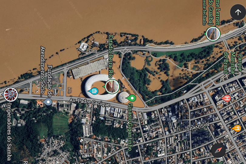 Imagens de satélite das inundações em Porto Alegre. (Foto: Google Maps/Reprodução)
