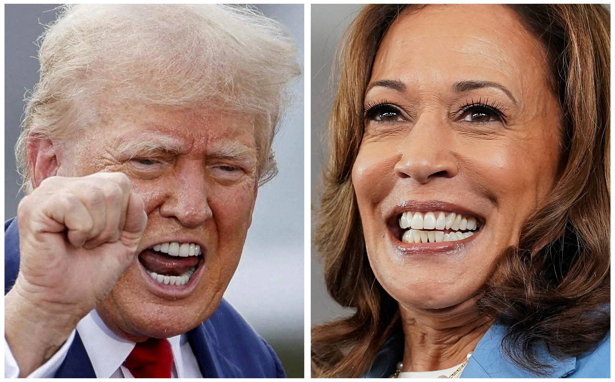 o candidato republicano à Presidência dos EUA, Donald Trump, e candidata democrata, Kamala Harris 
(Fotos: Jonathan Drake e Kevin Lamarque/Reuters)