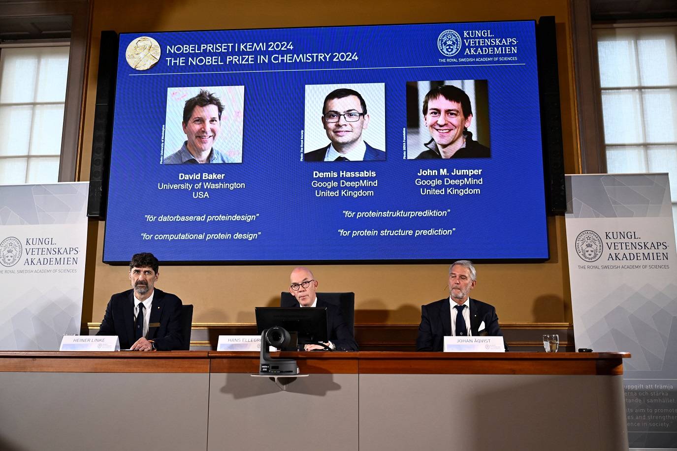 Anúncio dos vencedores do Prêmio Nobel de Química de 2024 em Estocolmo, na Suécia
09/10/2024 TT News Agency/Christine Olsson via REUTERS