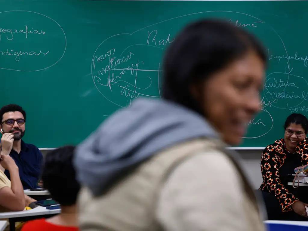 Sala de aula da Faculdade Intercultural Indígena(Faind), no campus principal da Universidade Federal da Grande Dourados (UFGD) (Reprodução: Tânia Rêgo/Agência Brasil)