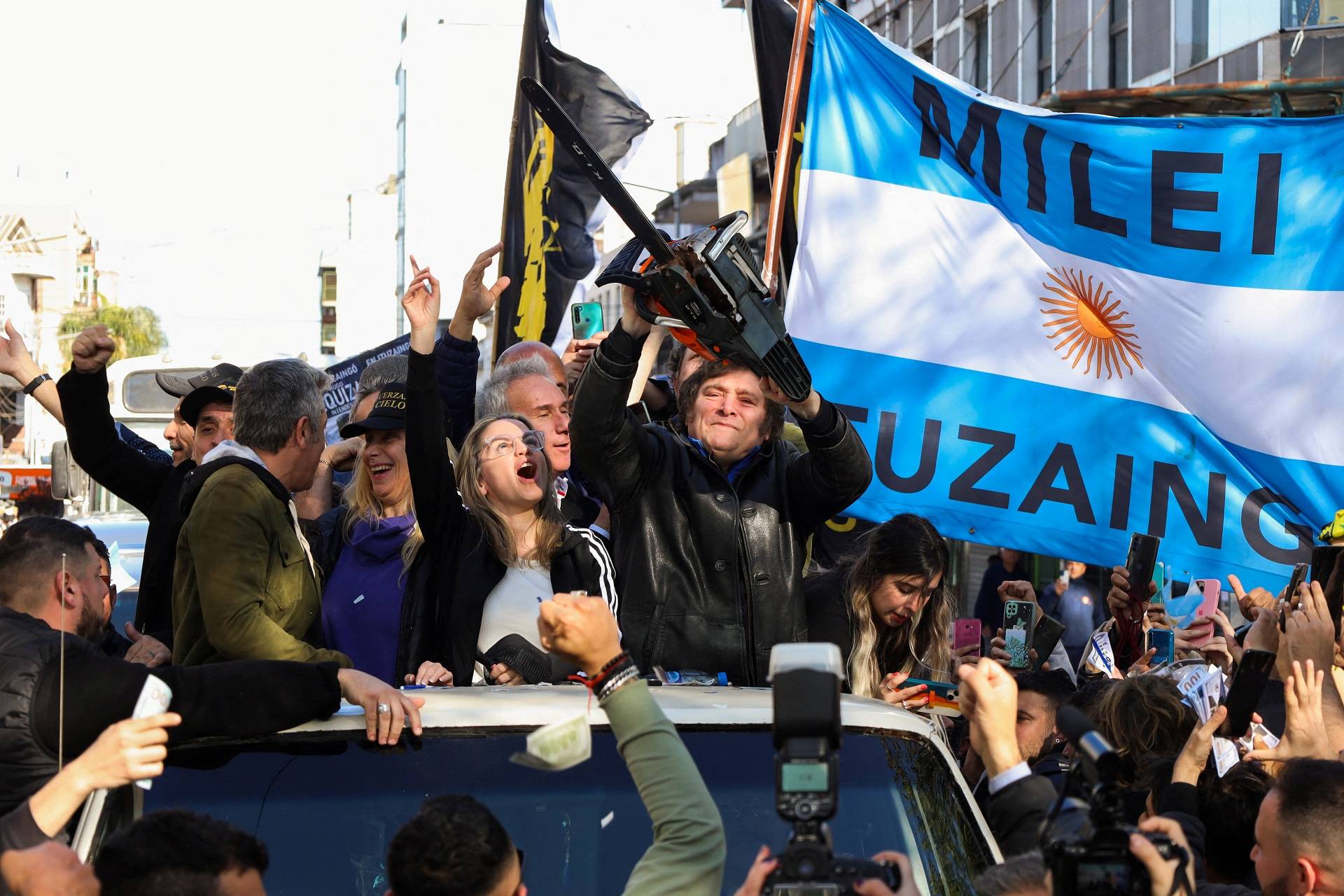 Presidente da Argentina, Javier Milei, durante comício, em Buenos Aires
25/09/2023
REUTERS/Cristina Sille
