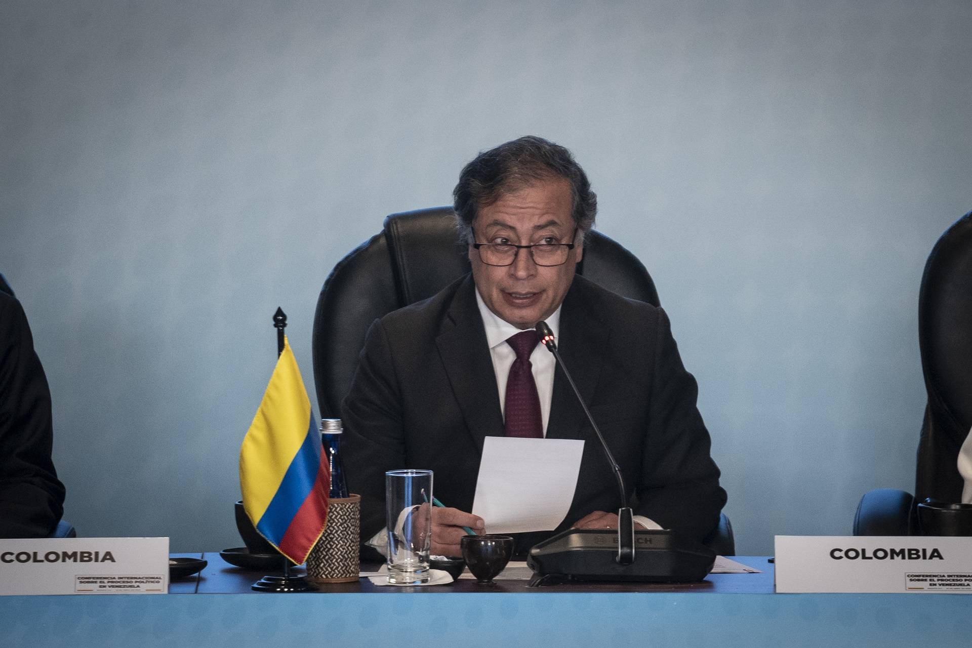 Gustavo Petro fala em Bogotá em 25 de abril de 2023. Fotógrafa: Nathalia Angarita/Bloomberg