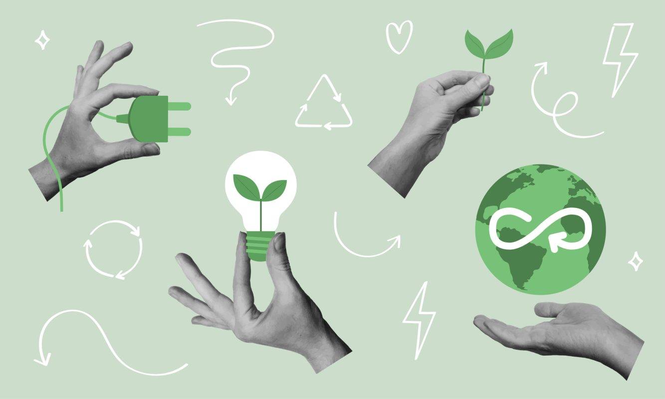 Ilustração de conjunto de elementos ecológicos de estilo de vida e sustentabilidade