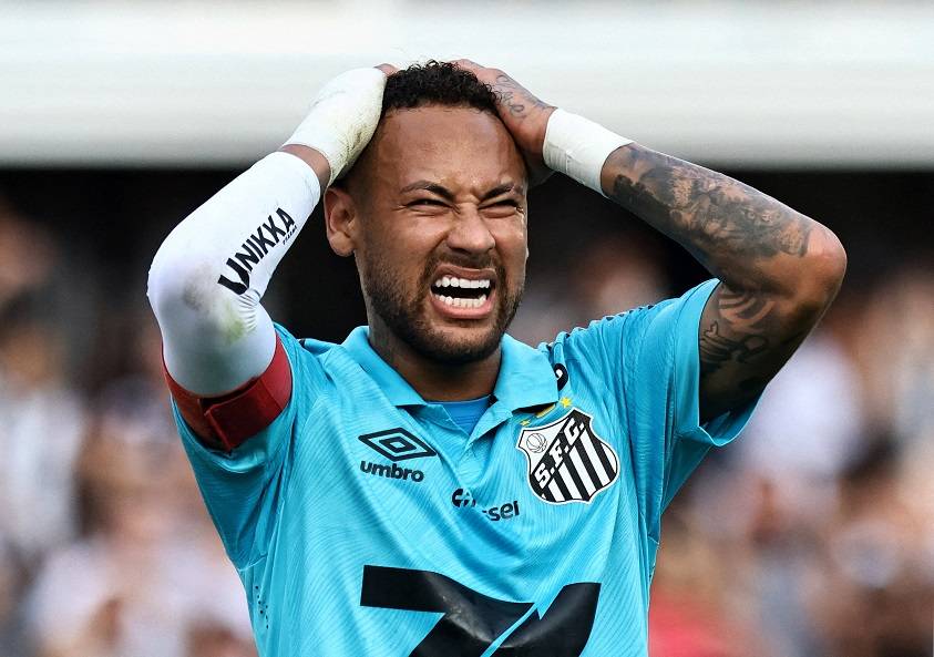 Futebol - Campeonato Brasileiro - Santos x Botafogo - Estádio Urbano Caldeira, Santos, Brasil - 1º de junho de 2025. Neymar, do Santos, reage. REUTERS/Thiago Bernardes TPX IMAGENS DO DIA

