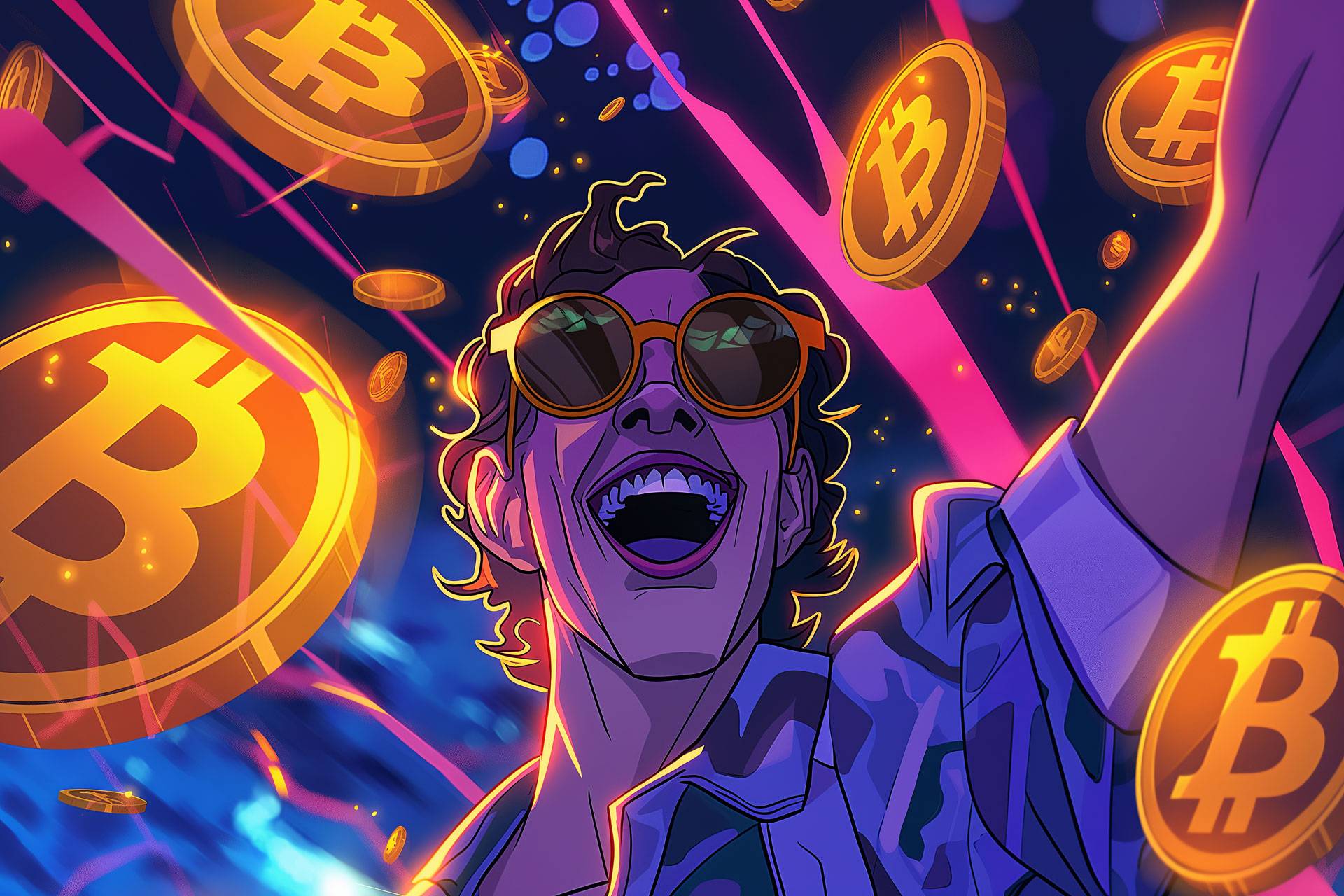 Imagem ilustra euforia de investidores com criptomoedas como Bitcoin (Imagem gerada com auxílio IA/Leonardo Albertino)