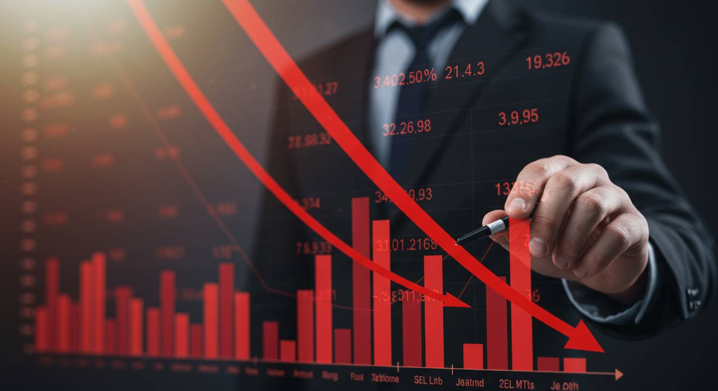 Bolsa em queda indicando um bear market com investidores pessimistas e gráfico vermelho