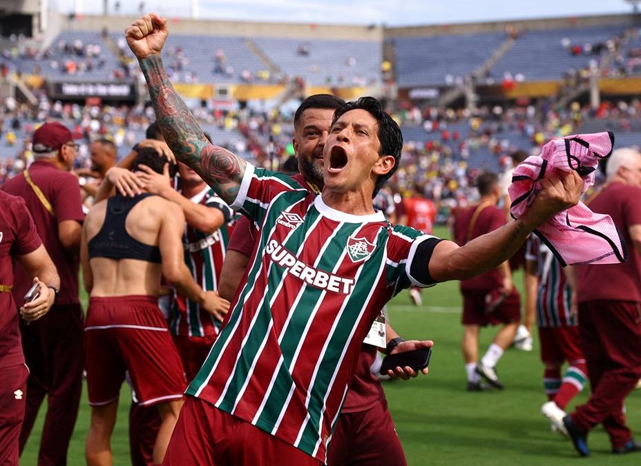 Futebol - Copa do Mundo de Clubes da FIFA - Quartas de final - Fluminense x Al Hilal - Camping World Stadium, Orlando, Flórida, EUA - 4 de julho de 2025
German Cano, do Fluminense, comemora após a partida
REUTERS/Hannah Mckay TPX IMAGES OF THE DAY