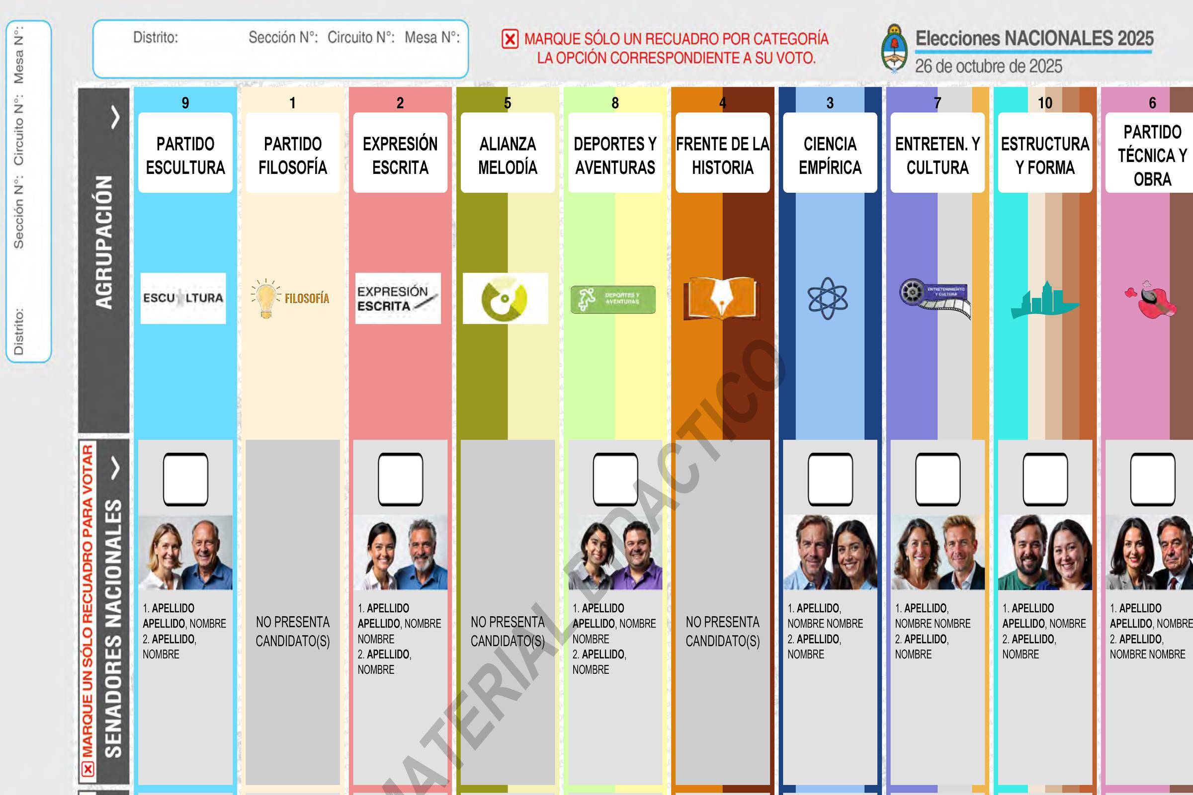 Modelo de cédula eleitoral que os argentinos vão usar neste domingo, com todos os candidatos aparecendo em uma única cédula - Reprodução/Justiça Eleitoral Argentina