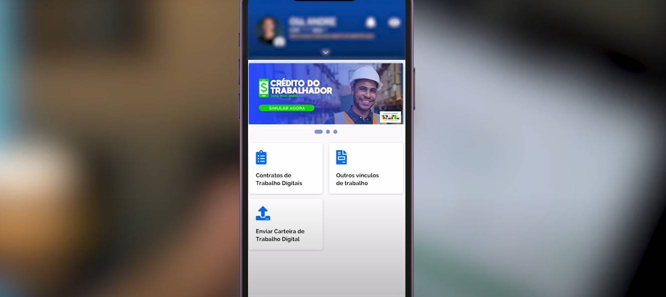 Reprodução de tela do aplicativo Carteira de Trabalho Digital, onde é possível contratar empréstimo pelo programa Crédito do Trabalhador (Imagem: Reprodução/Ministério do Trabalho e Emprego /Governo Federal)