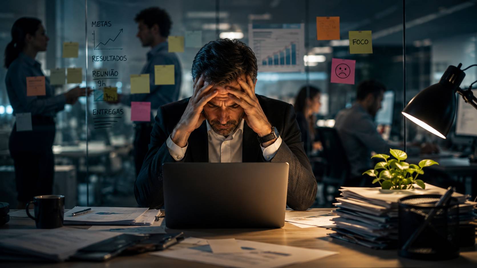 Cada vez mais evidências apontam para a possibilidade de os gestores estarem esgotados (Foto: Inteligência Artificial)