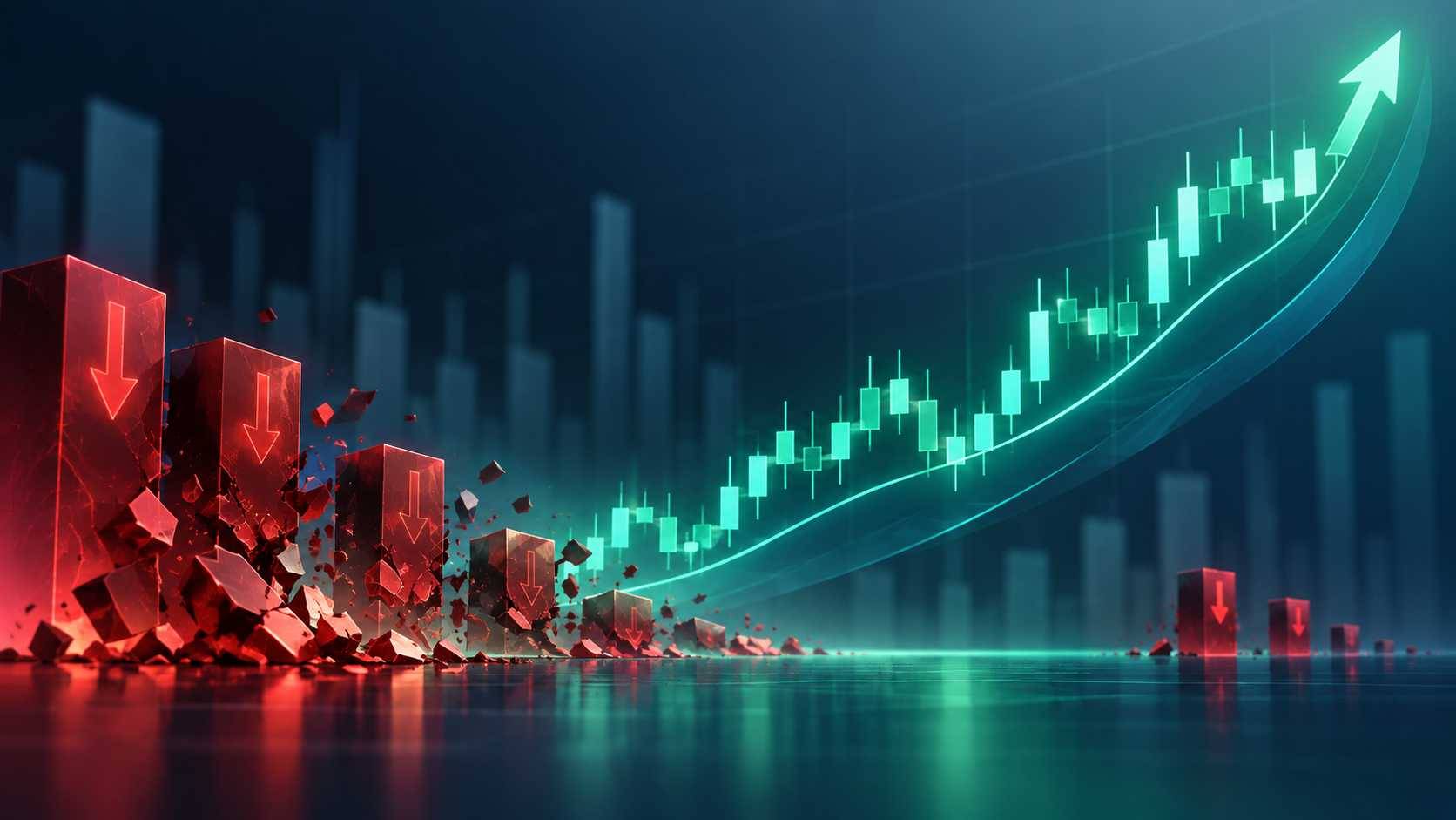 Ilustração abstrata do mercado financeiro com gráfico de alta e redução de posições vendidas na Bolsa